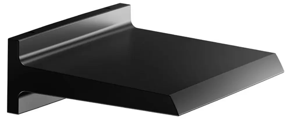 Schwarze Wandablage von Keuco, mit flacher Oberfläche und abgeschrägten Kanten, zu montieren. Klar strukturiertes Design für verschiedene Anwendungen.